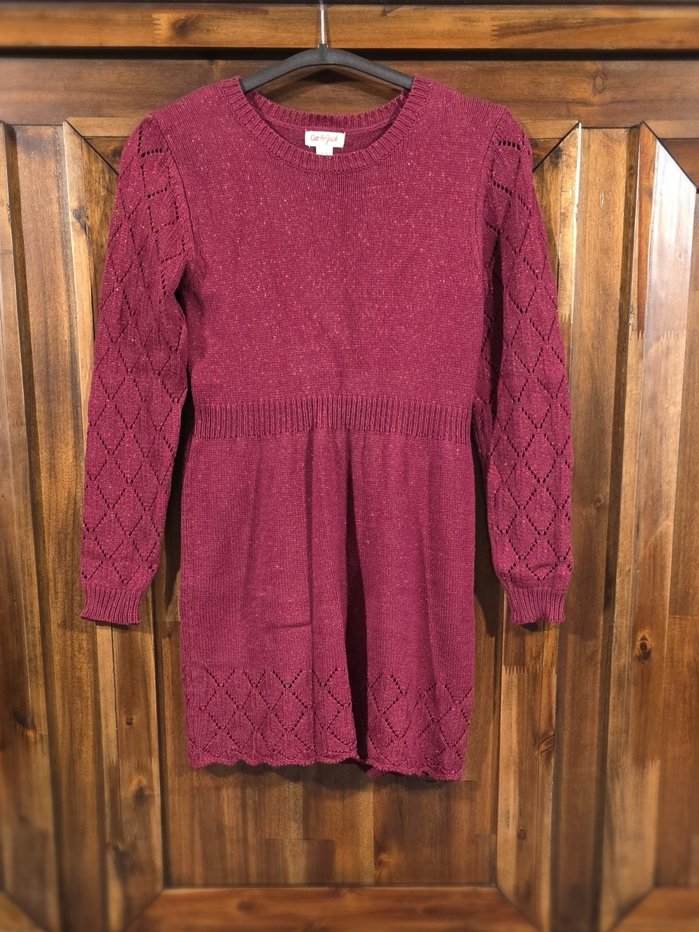 Cat & Jack Girls' Burgundy Knit Long-Sleeve Dress